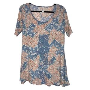 Lularoe Perfect T Pink, Blue & Ivory Floral Scoop Neck Short Sleeve Top - Size S